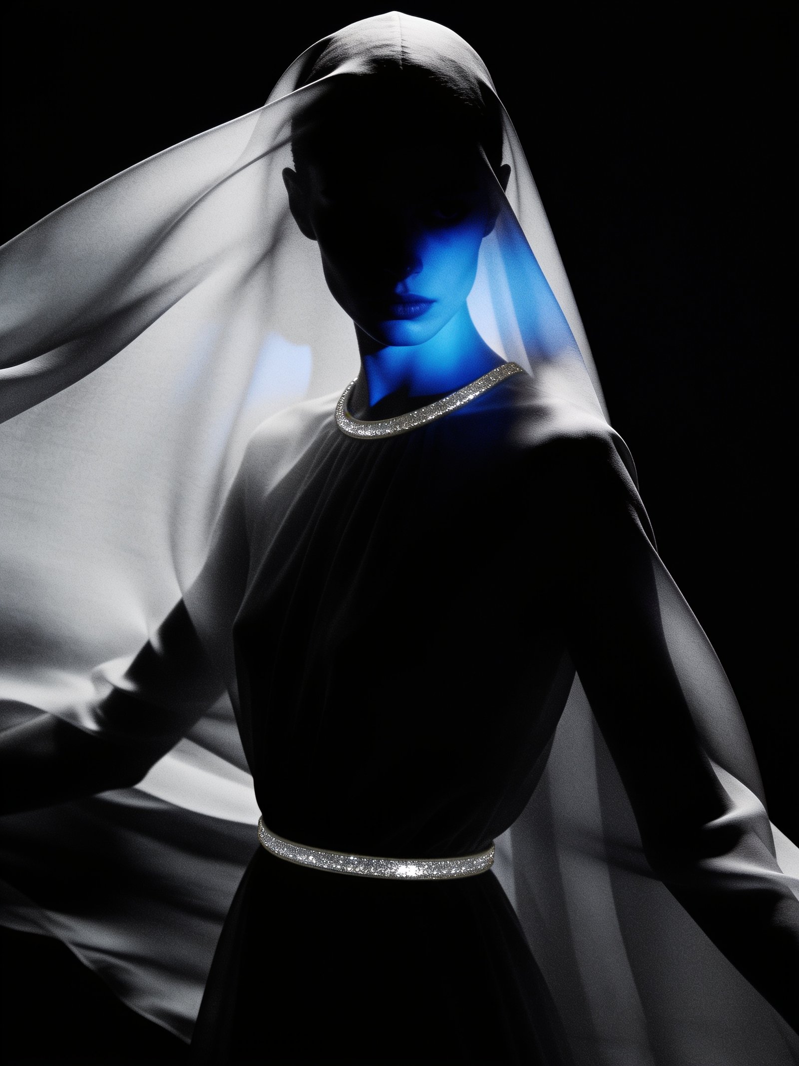 Editoriale di alta moda in studio scuro