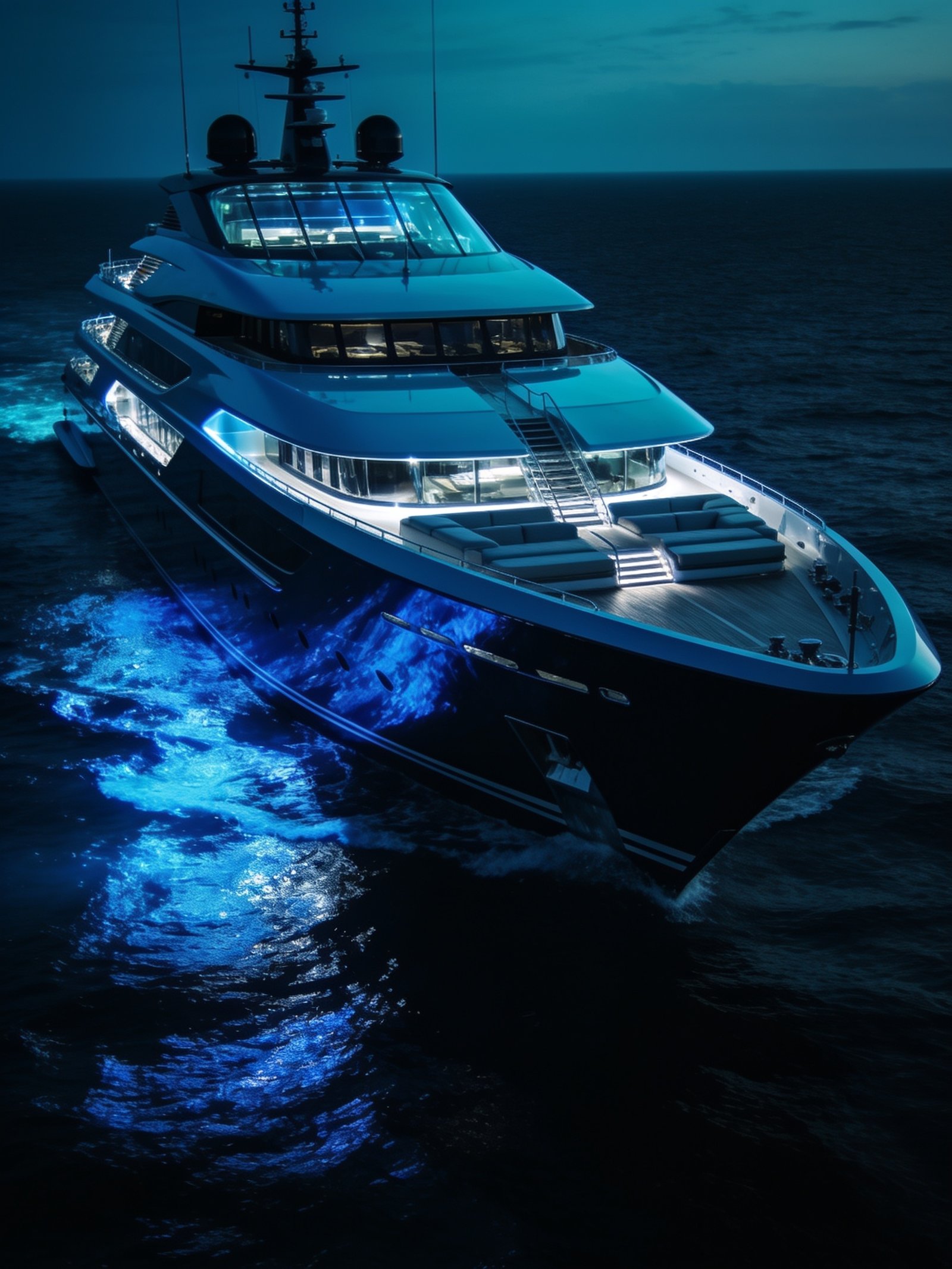 Superyacht di lusso all'ora blu